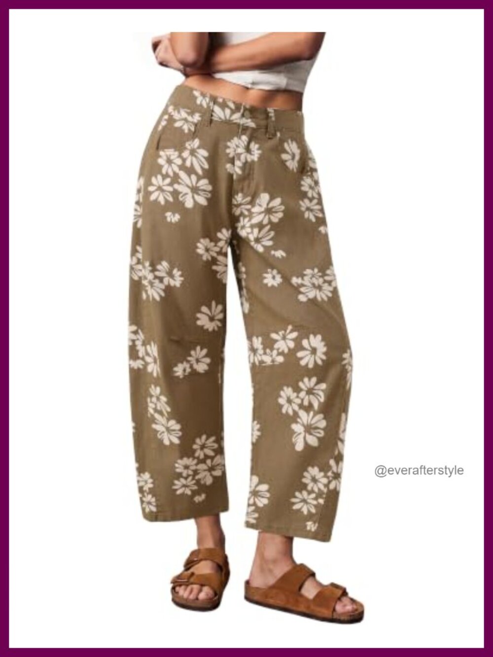 High Waisted Cropped Barrel Jeans Floral Patchwork Denim Pants